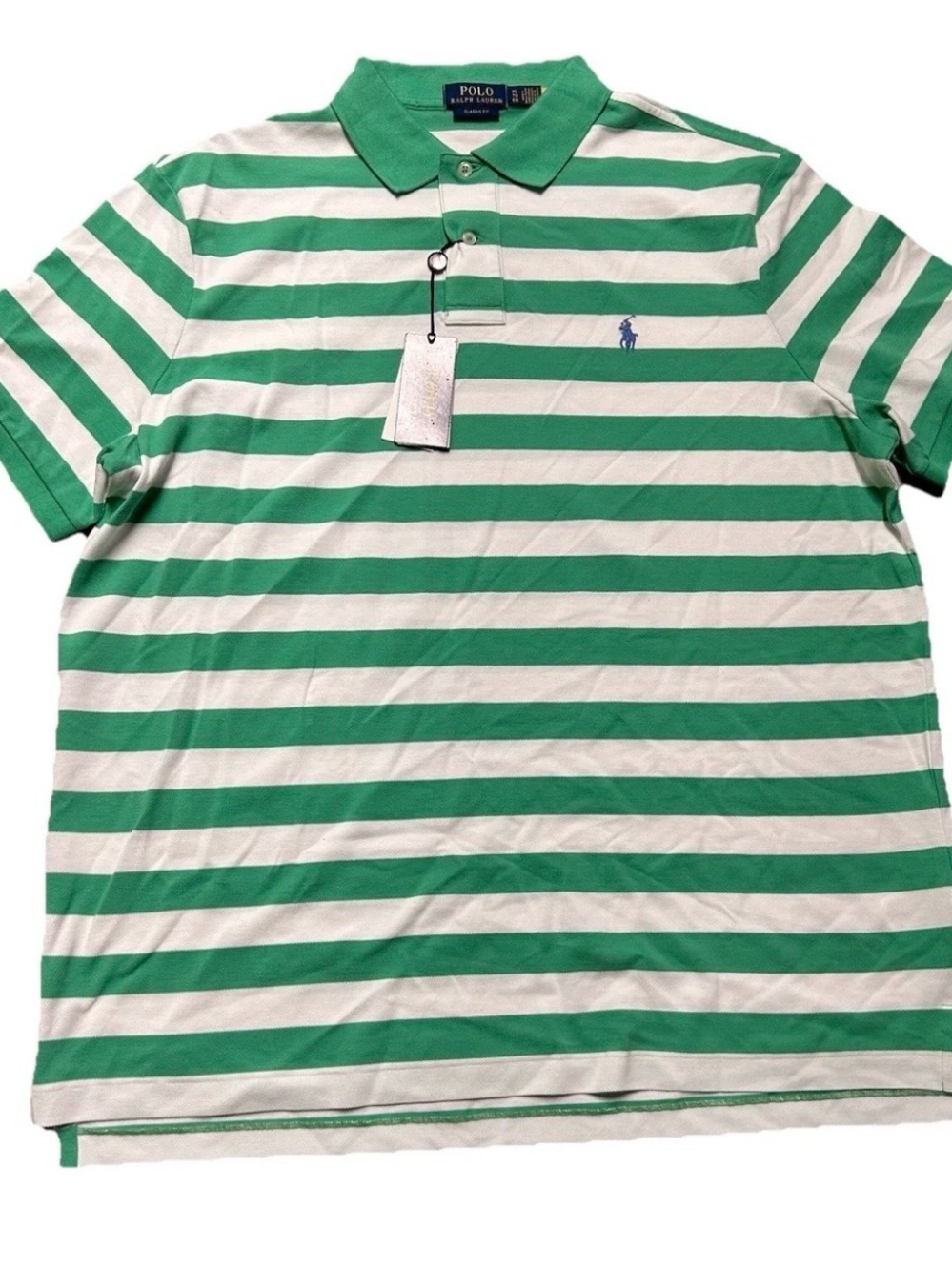 NWT Men’s Polo Ralph Lauren White Green Striped Classic Polo Shirt Size XL